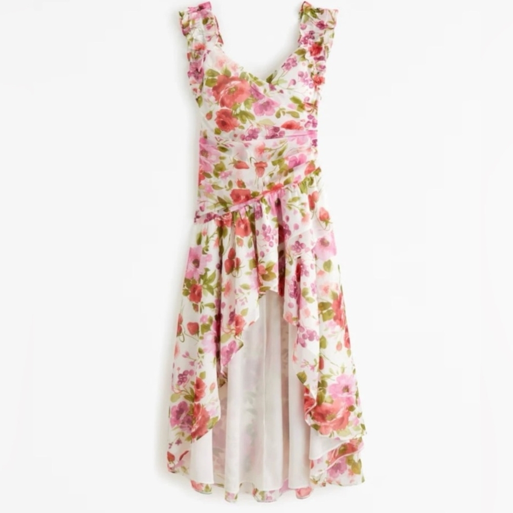 NWT Abercrombie & Fitch White Floral Strawberry Ruffle Flowy Dress Size Medium